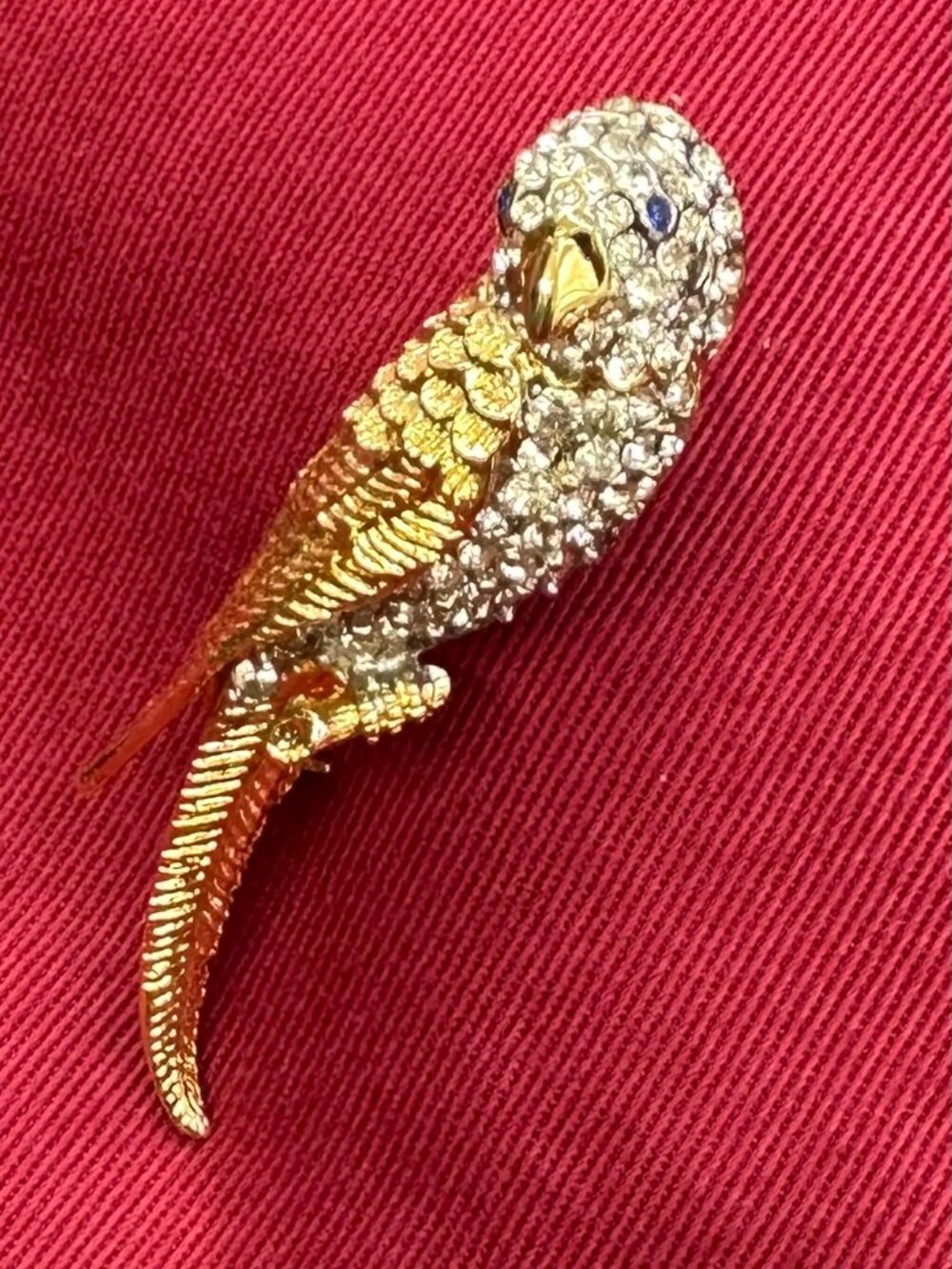Gold-Plated Crystal Parrot Bird Brooch